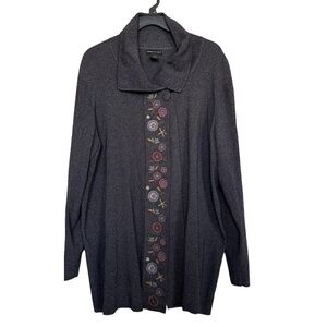 Grace Dane Lewis Women’s Sz 2X Cardigan Jacket Embroidered Flowers One Button